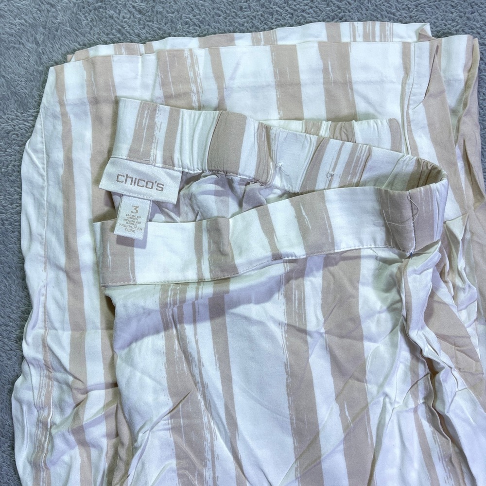 Chico's‎ Striped Wide Leg Cropped Pants Beige White Size 3